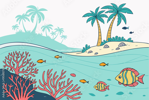 Tropical reef lagoon cartoon background simple vector illustration