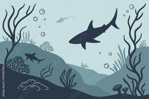 Deep sea trench shadows cartoon background simple vector illustration