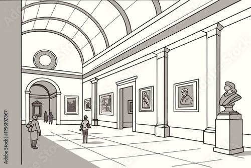 Museum art gallery cartoon background simple vector illustration
