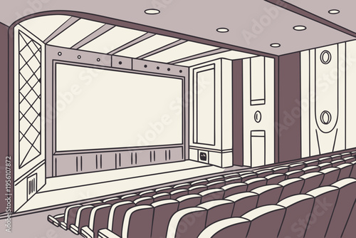 Cinema screen hall cartoon background simple vector illustration