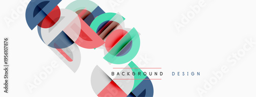 Abstract geometric shapes overlap, creating vibrant visual effect. White background enhances colorful design elements. Modern, clean aesthetic.