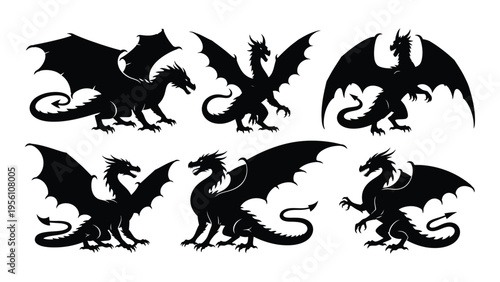 Collection of six unique dragon silhouettes