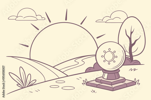 Glowing orb altar cartoon background simple vector illustration