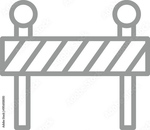 A gray roadblock icon with diagonal stripes and two vertical posts