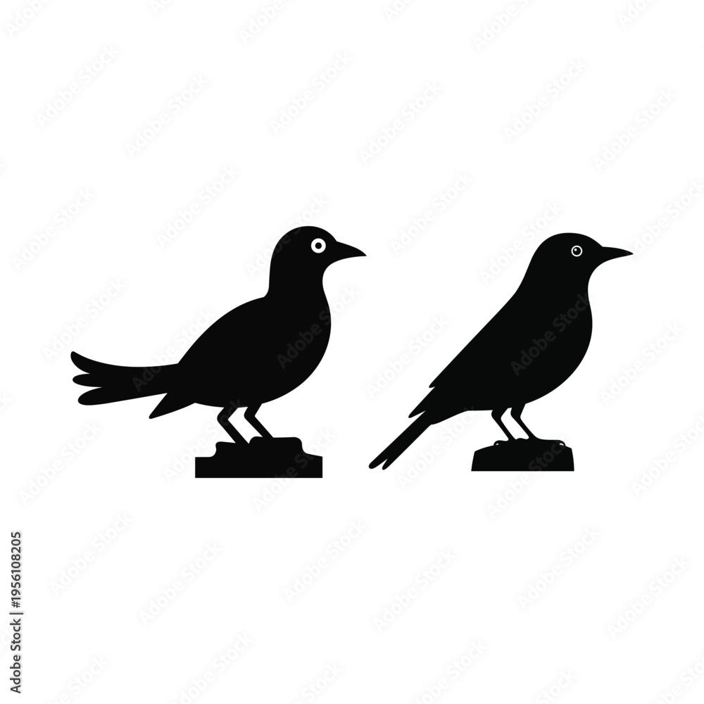 Obraz premium Two black bird silhouettes on white background, graphic design, simple vector art, graphic resource, copy space