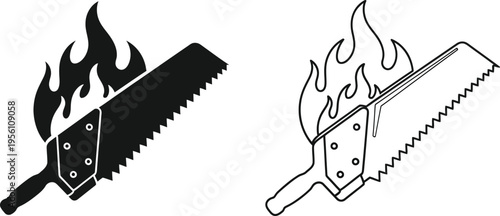 Fiery saw blades on fire burning with flames Vector