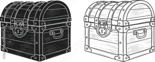 Black and white treasure chest Vector