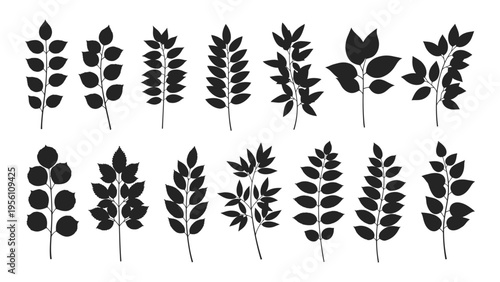Collection of various plant silhouettes