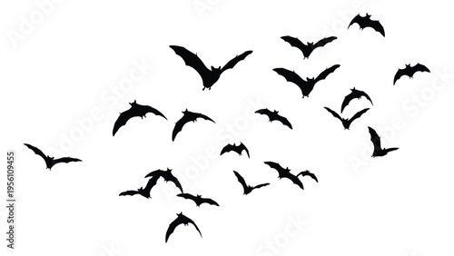 A flock of bats flying in the sky