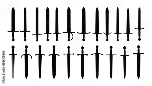 Collection of medieval swords in various styles and designs