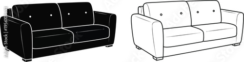 Sofa line art illustration black white Vector