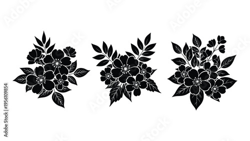 Three identical floral arrangements in a row