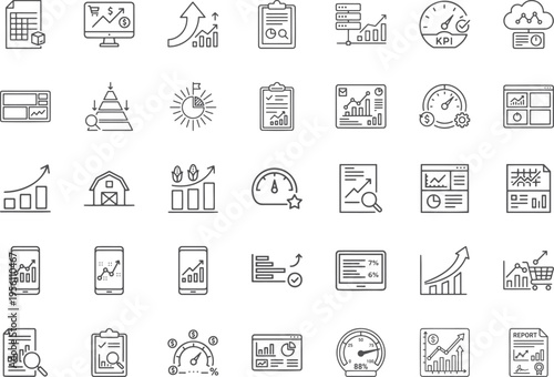 Agricultural technology analytics and e-commerce retail data tracking icons