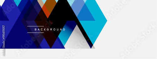 Abstract geometric shapes overlap. Blue, purple hues dominate design. White space provides contrast, text reads background. Modern aesthetic.