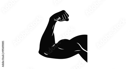 Muscular arm flexing bicep muscles strong fitness symbol black silhouette on white background