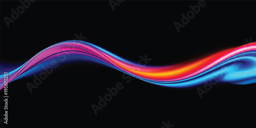 Abstract colorful wave design with glowing lines creates a dynamic futuristic wallpaper featuring rainbow light curves and fractal energy motion on a black backdrop vector illustration