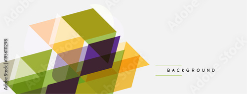 Abstract geometric shapes overlap, creating vibrant color composition. Light background enhances visual impact. Modern design element.