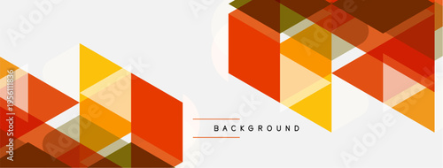 Geometric shapes overlap creating vibrant pattern. Orange, yellow, brown hues dominate design. Minimalist style, modern aesthetic.