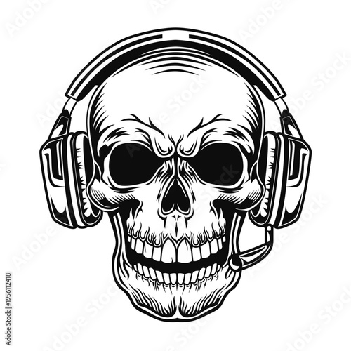 Skull with headset vector illustration