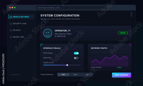 Futuristic Configuration and Traffic Monitor Dashboard