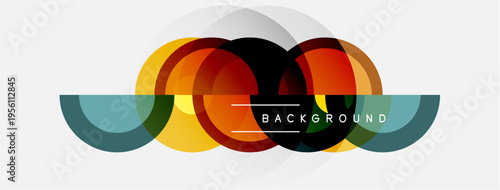 Abstract colorful shapes overlap, creating dynamic composition. Text BACKGROUND present within central design element. Modern graphic style.