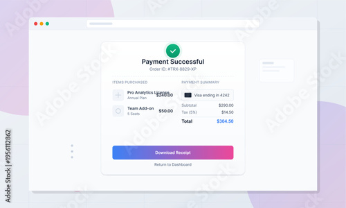 Web Browser Payment Success Order Summary UI