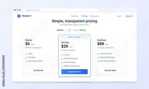 Digital Product Subscription Pricing Plans UI