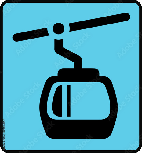 Cable Car and Gondola Lift Vector Icon: Mountain Transportation and Ski Resort Sign