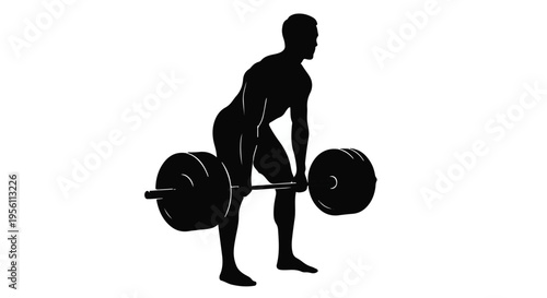 Strong muscular man lifting heavy weights in gym fitness workout silhouette