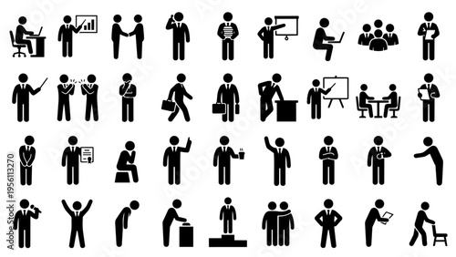 Business person pictogram icon set with various professional poses