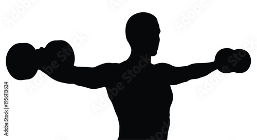 Strong muscular man lifting dumbbells workout fitness exercise silhouette
