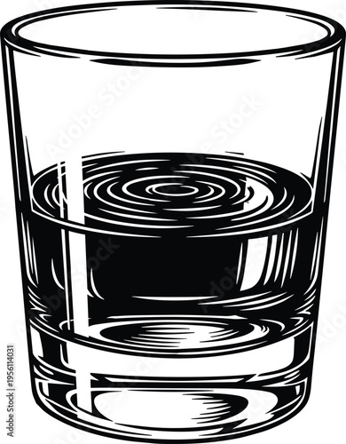 Stylized Vector Art of a Drinking Glass Half Full with Rippled Surface