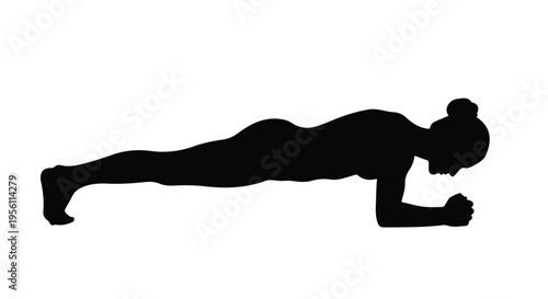 Woman doing plank exercise in black silhouette against white background fitness and wellness concept