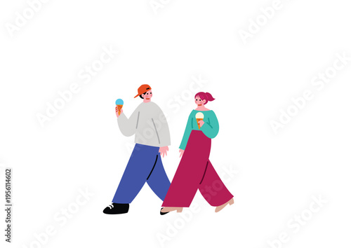 休日にデートするカップルのイラスト