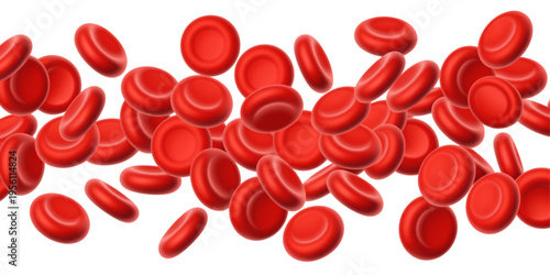 A detailed visualization showing numerous red blood cells floating in a dense and flowing stream Vector