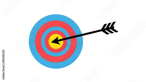 Target board with arrow hitting bullseye center, vector concept for success and achievement, perfect for business goals or marketing strategy graphics.