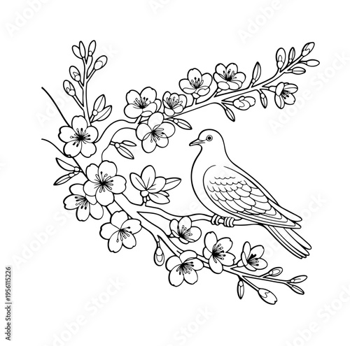 Floral vignette frame with love birds and doves, couple of pigeons in love, floral spring border, arch for wedding, invitation, marriage