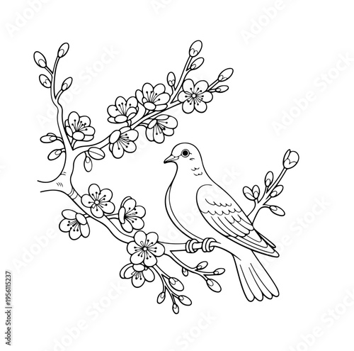 Floral vignette frame with love birds and doves, couple of pigeons in love, floral spring border, arch for wedding, invitation, marriage