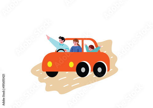 車でお出かけする家族のイラスト
