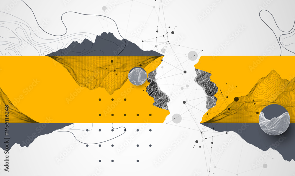 Fototapeta premium Trendy abstract wireframe background. Mountain art elements. Surface illustration. Vector.
