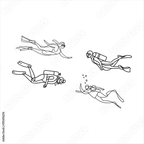 Four Different Scuba Diving Positions Underwater Illustration Art