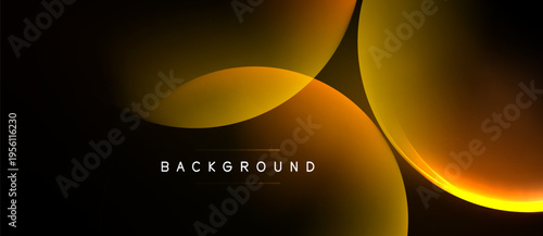 Abstract design features overlapping orange layers. Dark background emphasizes glowing shapes, creating modern visual effect. Simple text reads BACKGROUND.