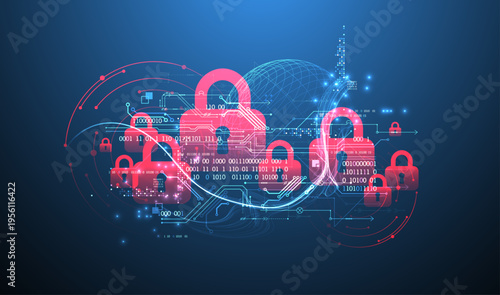 Data security Illustrates cyber data or information privacy idea. Color abstract  technology background.