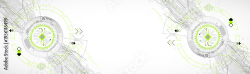 Abstract image of a computer chip in the middle of a wireframe sphere. Vector