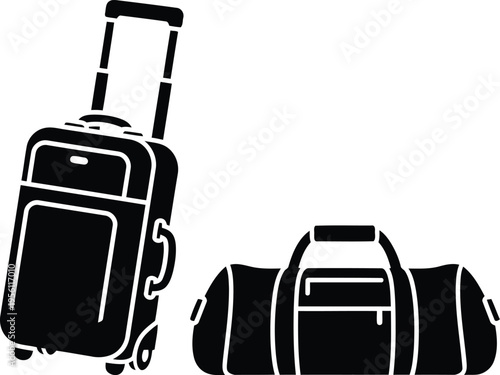 Travel Luggage Icons Set with Rolling Suitcase and Duffle Bag for Vacation and Business Trip