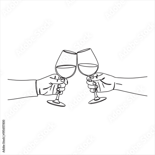 Two people clinking wine glasses in celebration gesture drawing