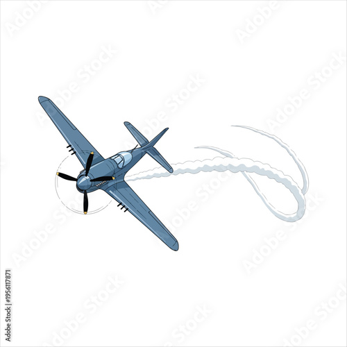 Vintage Single Engine Propeller Plane Flying With Smoke Trail