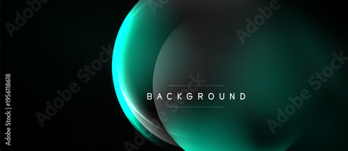 Dark background features overlapping translucent circles. Gradient teal hues create modern abstract design. Text reads background.