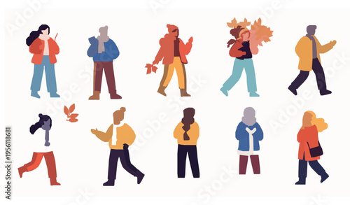 People in different seasons vector illustration flat design seasonal lifestyle set