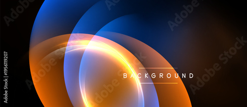 Abstract design features overlapping luminous arcs. Warm, cool colors blend, creating dynamic visual effect. Text reads background.